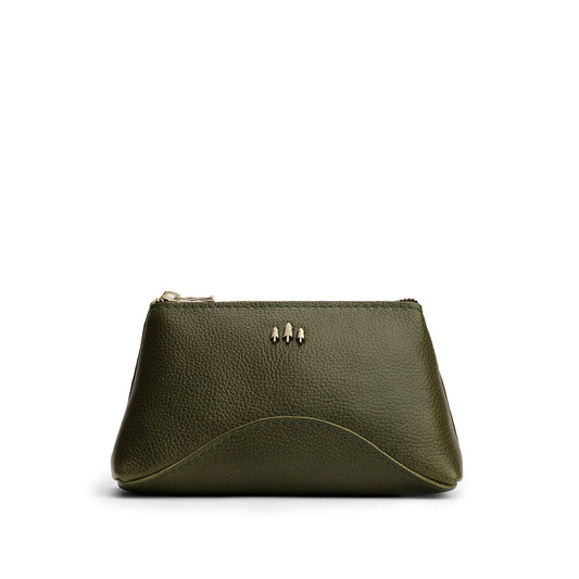 Pebbled Olive | Rectangular makeup bag pouch with top zipper
