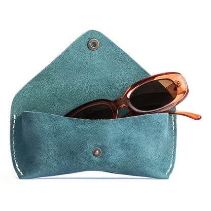 Aqua | Leather sunglasses case with snap closure