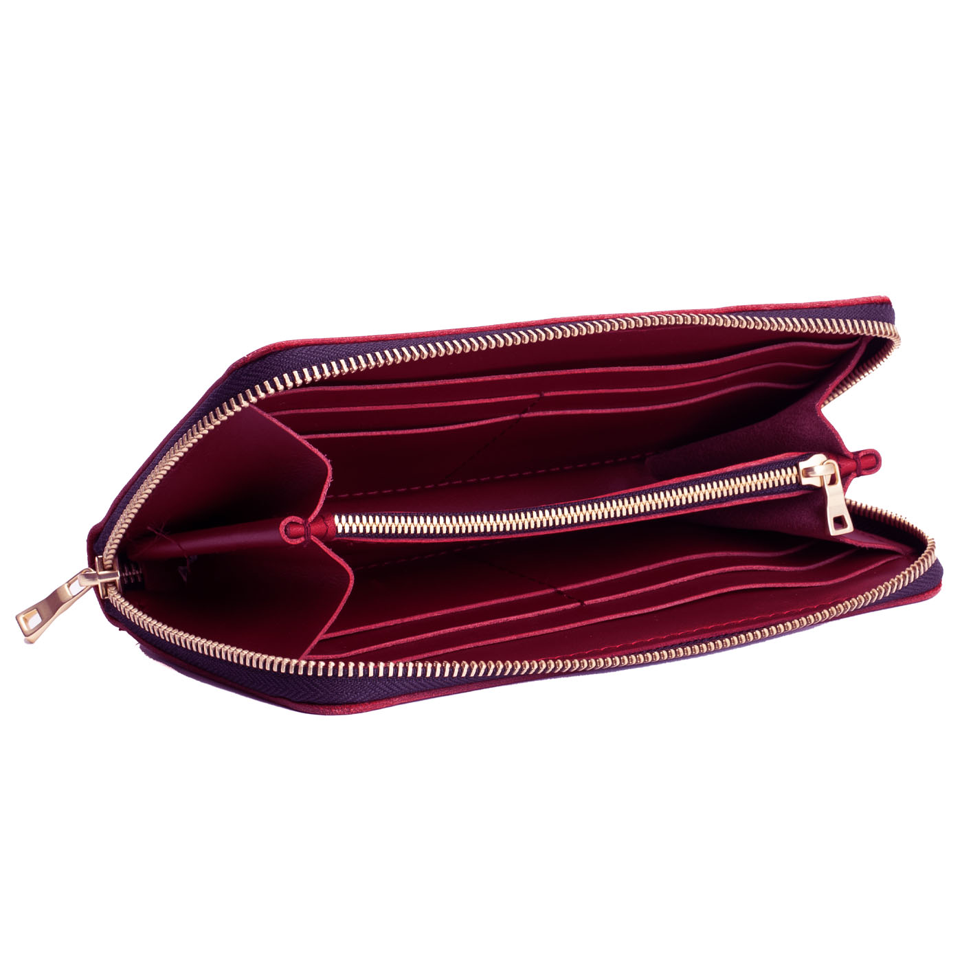 Berry Good | Large accordion leather wallet with zipper open