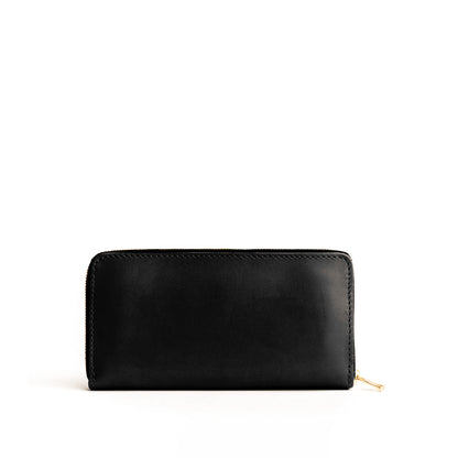 Black | Large accordion leather wallet with zipper closed