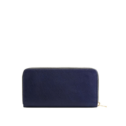 Cobalt | Large accordion leather wallet with zipper and PLG logo