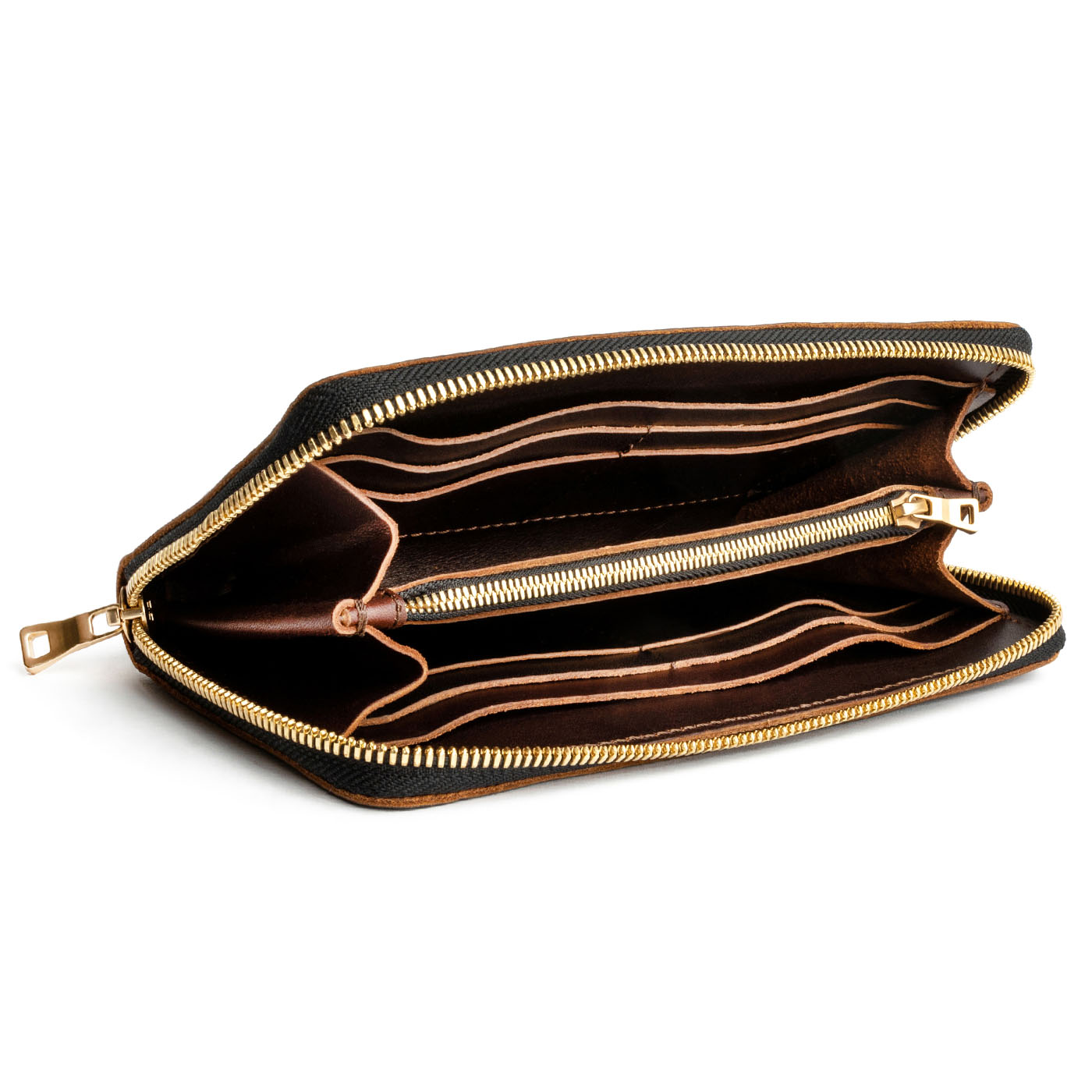 Grizzly | Large accordion leather wallet with zipper open