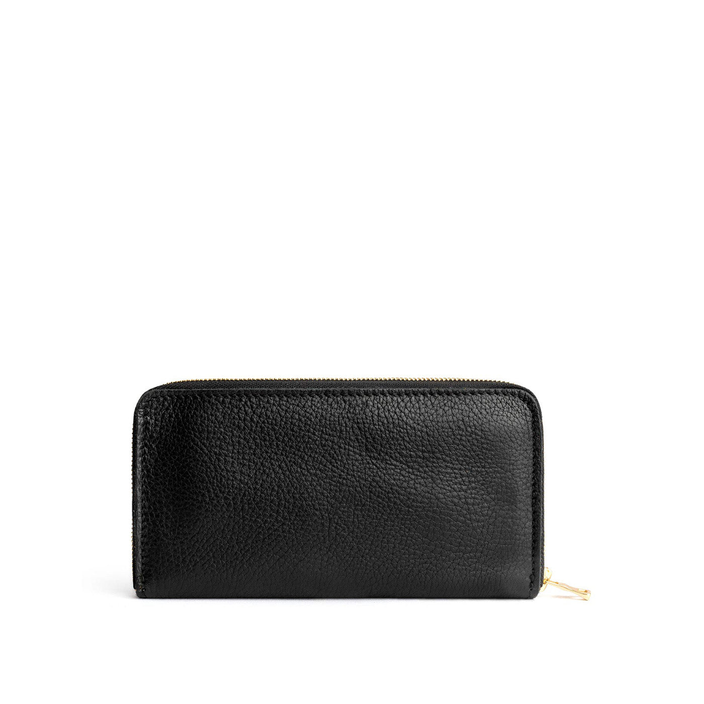 Pebbled--black | Large accordion leather wallet with zipper closed