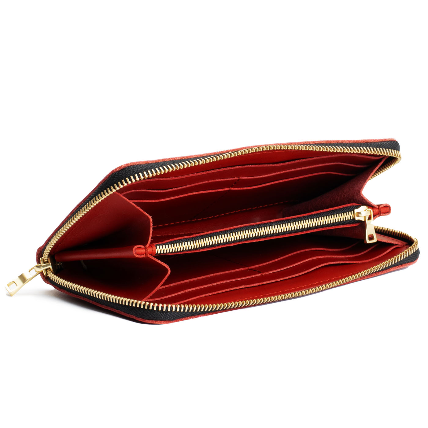 Ruby | Large accordion leather wallet with zipper open