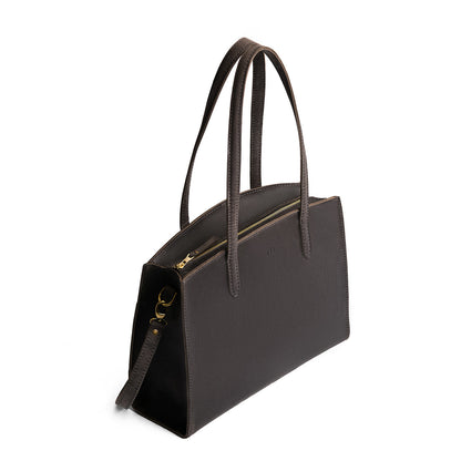 Full Moon*Large | Leather tote bag with handles, adjustable crossbody strap, zipper top, and two back pockets