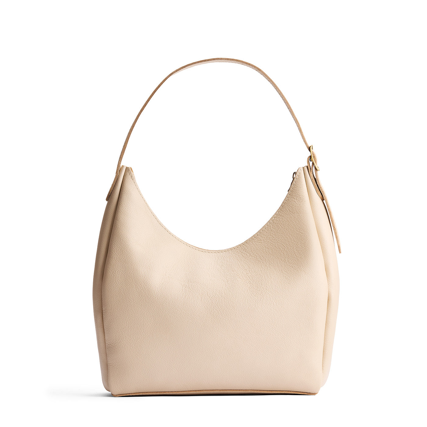 Pebbled Bone*Large | U-shaped, flat-bottomed leather shoulder bag with adjustable strap