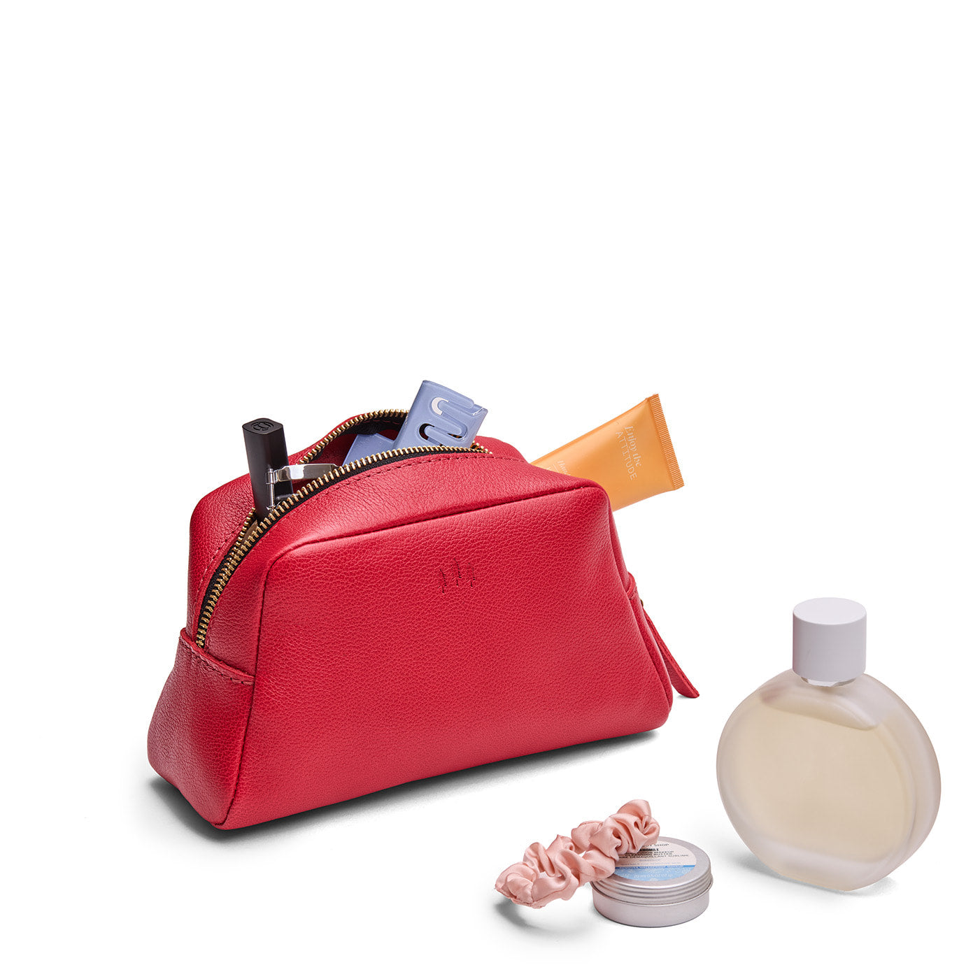 Cherry | Trapezoid pouch with leather zipper pull