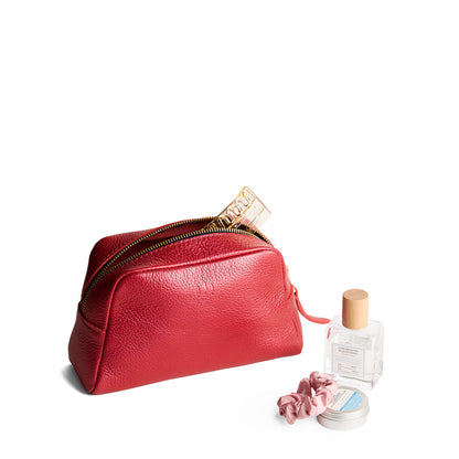 Reba Red | Trapezoid pouch with leather zipper pull