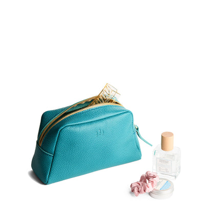 Seafoam | Trapezoid pouch with leather zipper pull