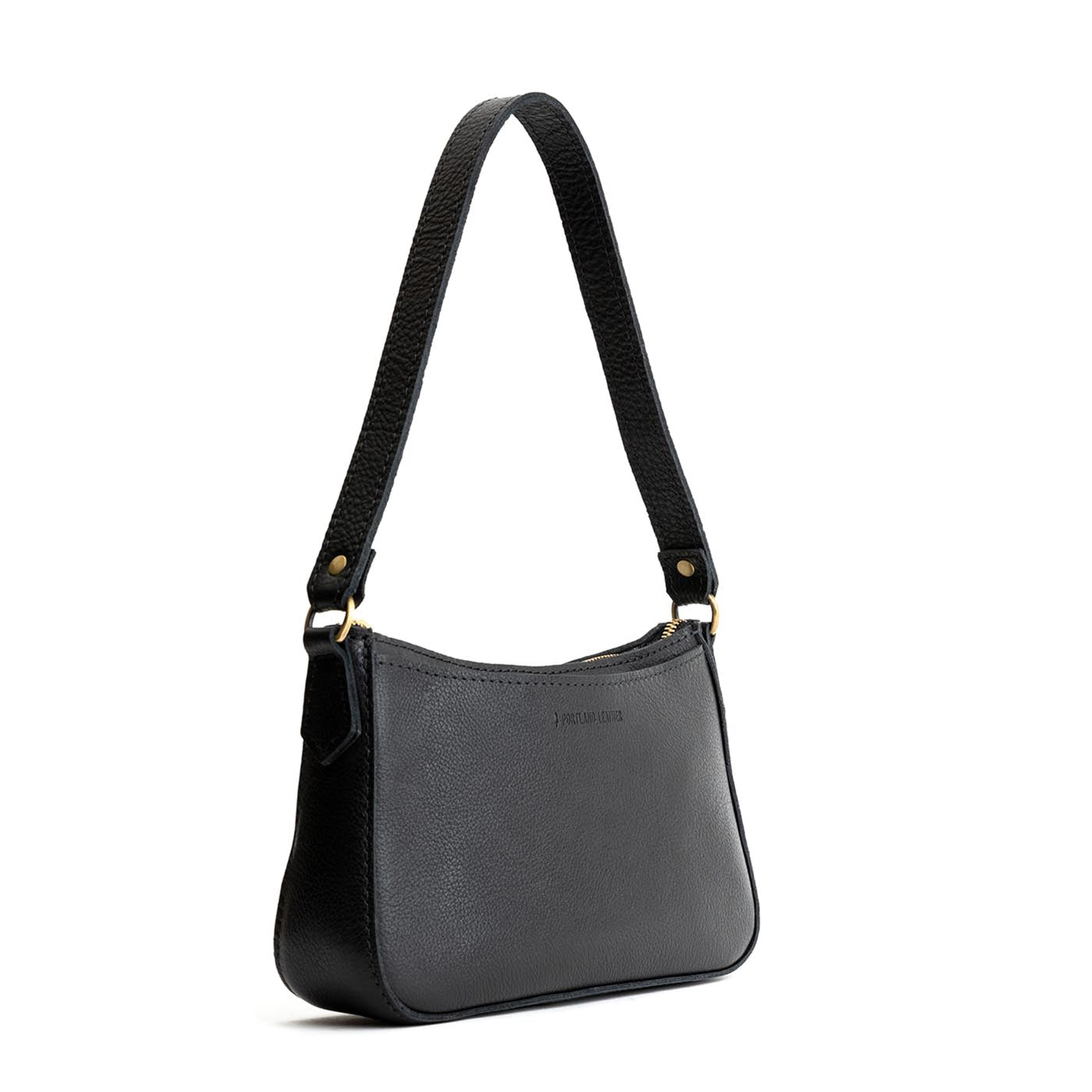 Pebbled--black*Small | Petite bean shaped shoulder bag with a zipper closure