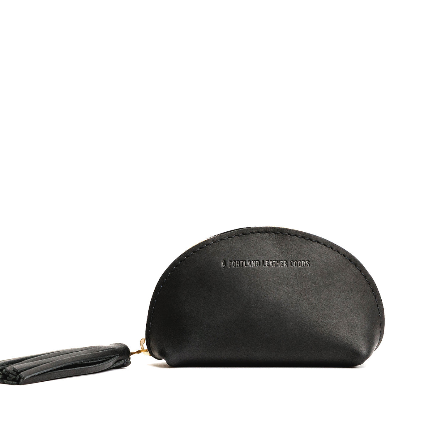 Black | Small leather zippered pouch with tassel