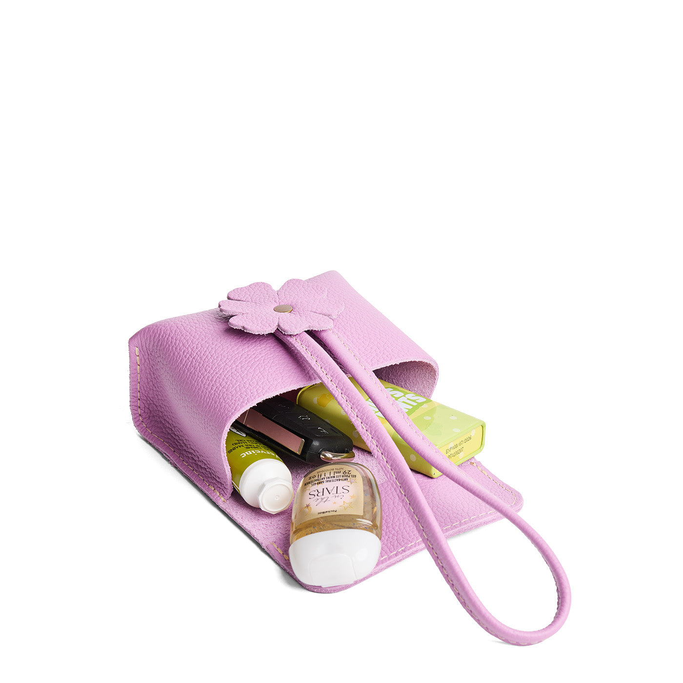 Calla Lily | Wristlet pouch with loop strap and a flower design open