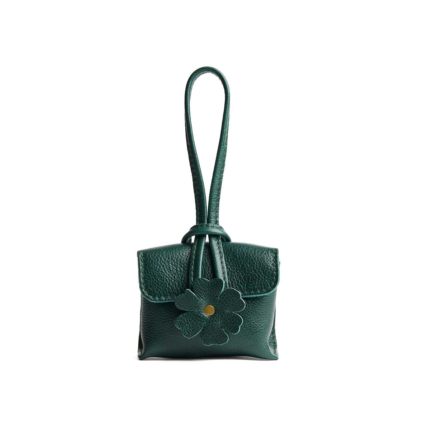 Forest Green | Wristlet pouch with loop strap and a flower design
