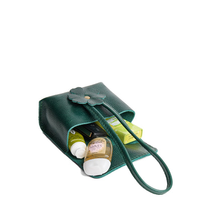 Forest Green | Wristlet pouch with loop strap and a flower design open
