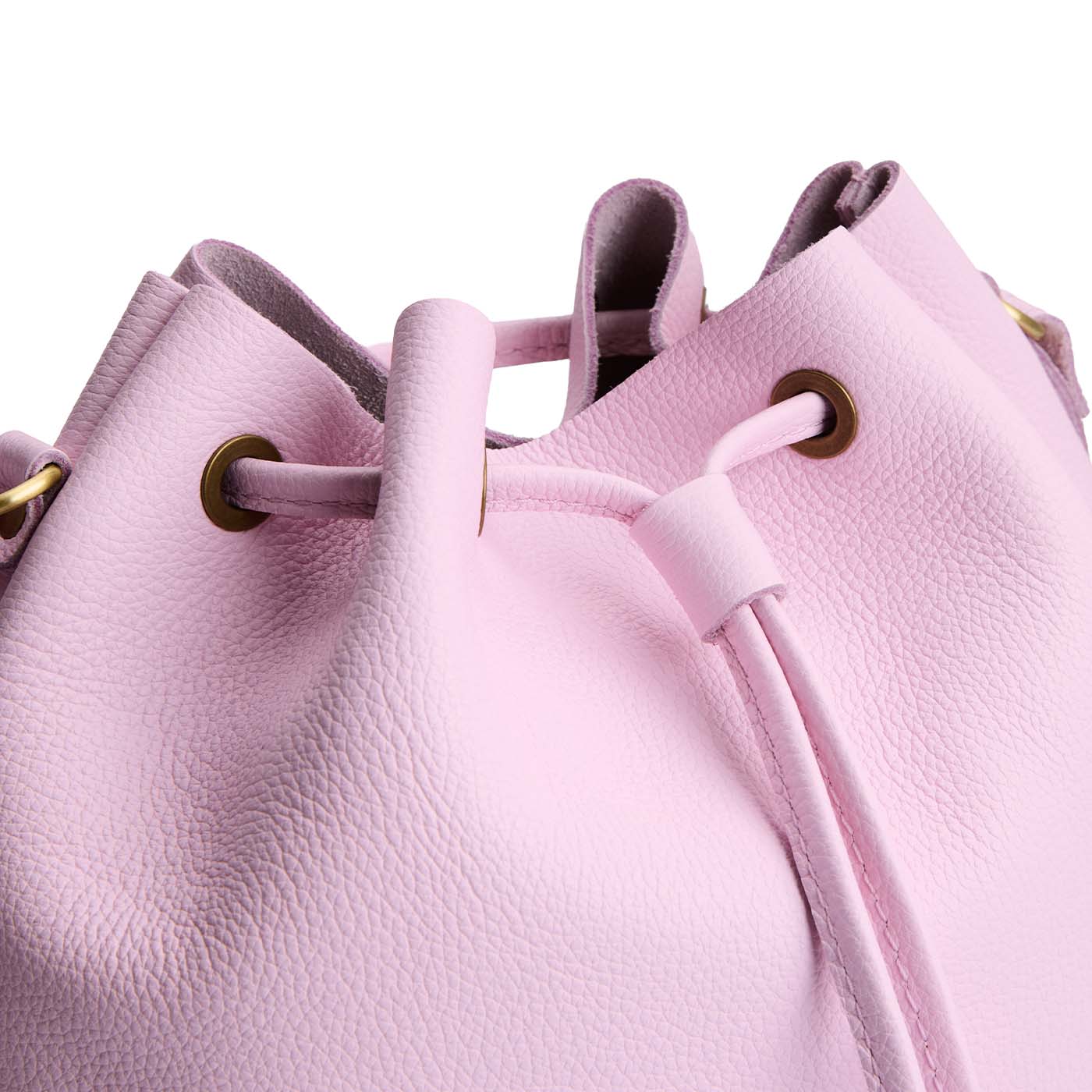 Pinkaboo | Close-up of slouchy crossbody bag with leather drawstring closure