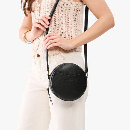 Pebbled--black*Small | Circle shaped crossbody bag with top zipper
