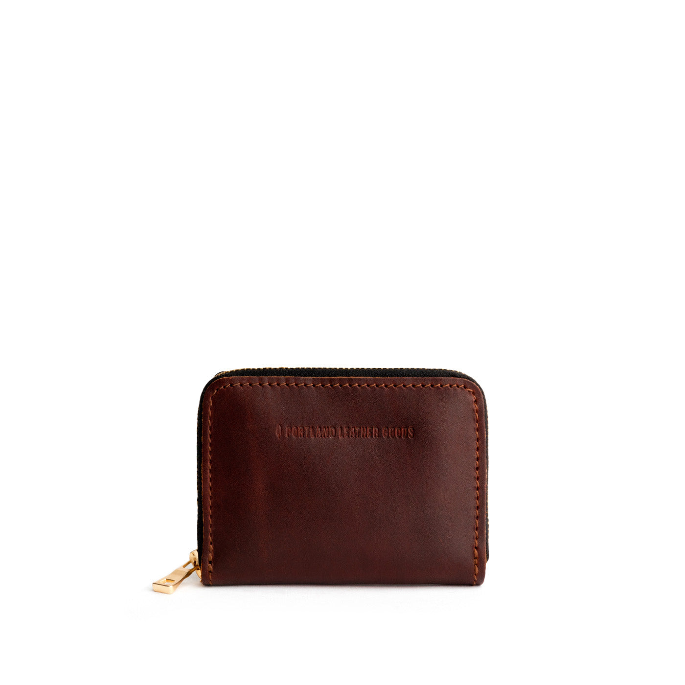 Cognac | Small leather wallet with zipper and PLG logo