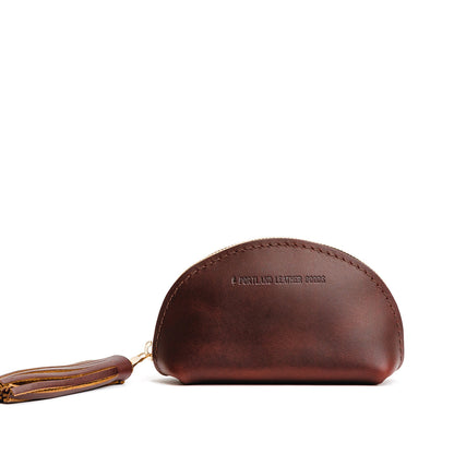 Cognac | Small leather zippered pouch with tassel