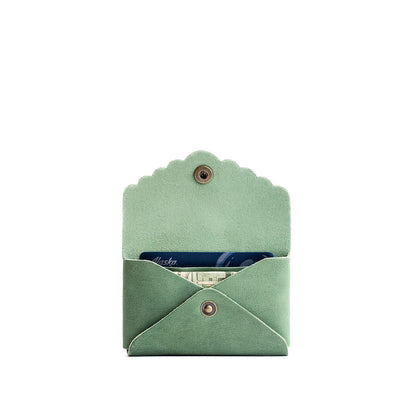 Cucumber | Leather card wallet with scalloped edge open
