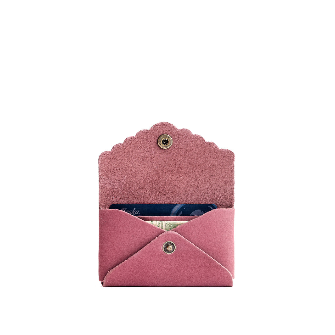 Foxglove | Leather card wallet with scalloped edge open