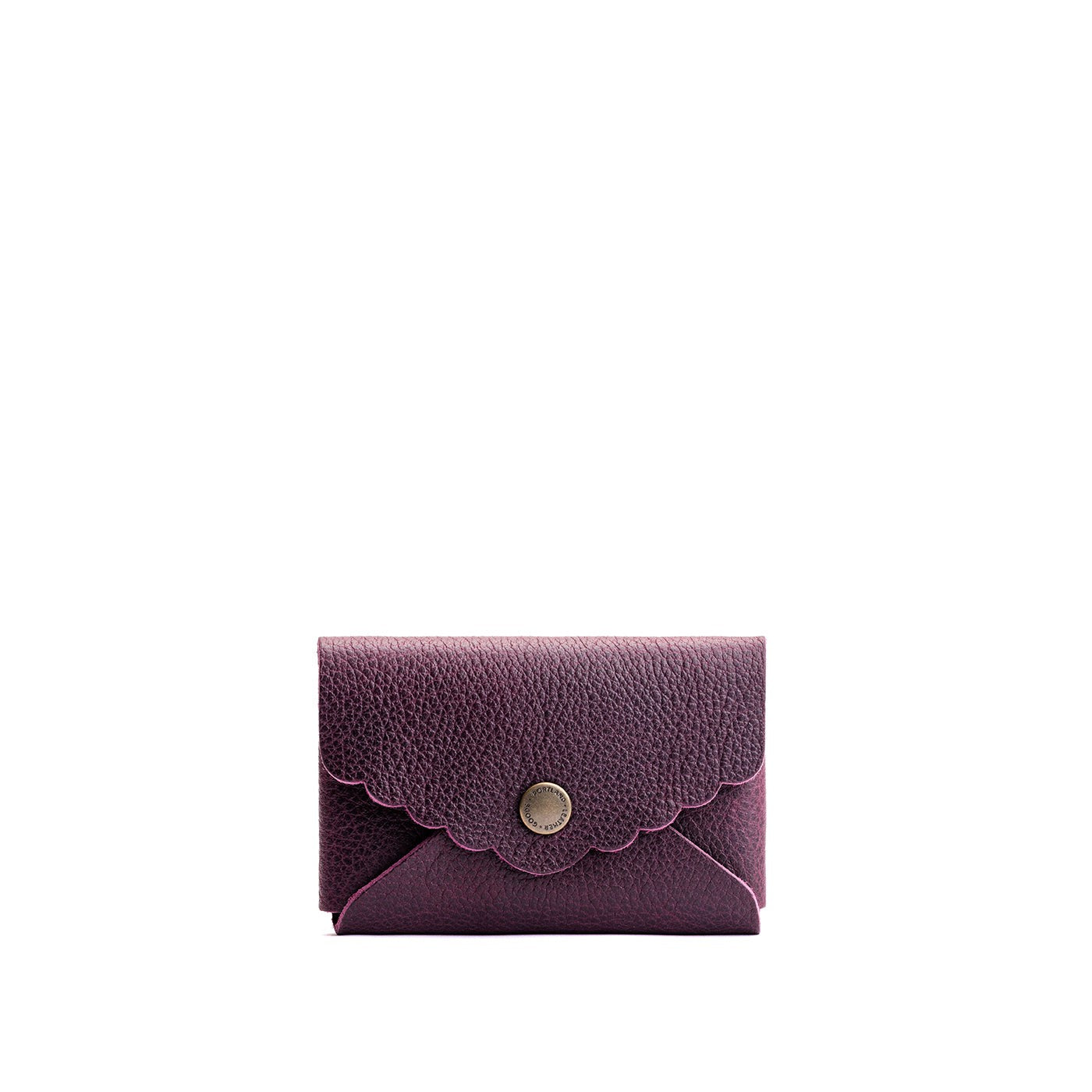 Plum | Leather card wallet with scalloped edge