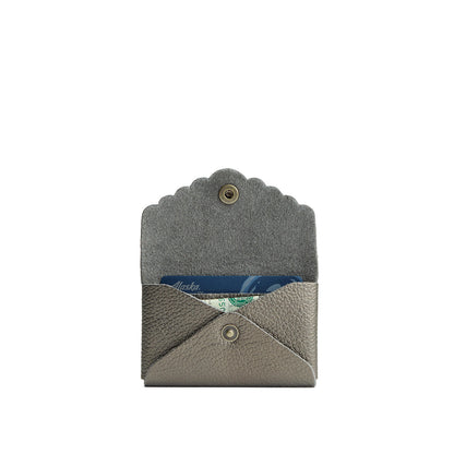 Stardust | Leather card wallet with scalloped edge open