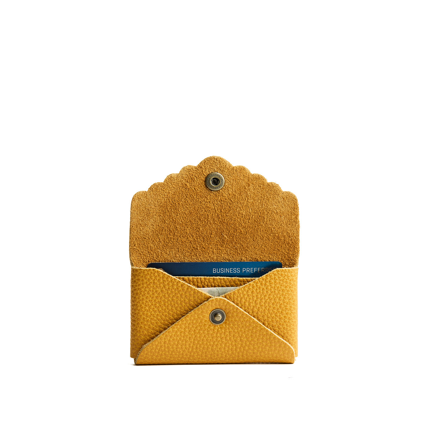 Sunshine | Leather card wallet with scalloped edge open
