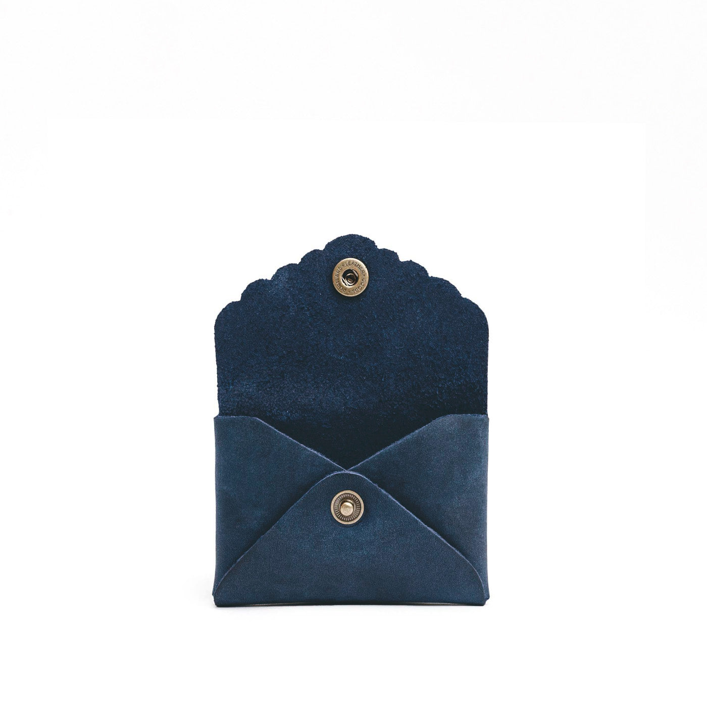 Deep Water | Small leather wallet with scalloped edge open