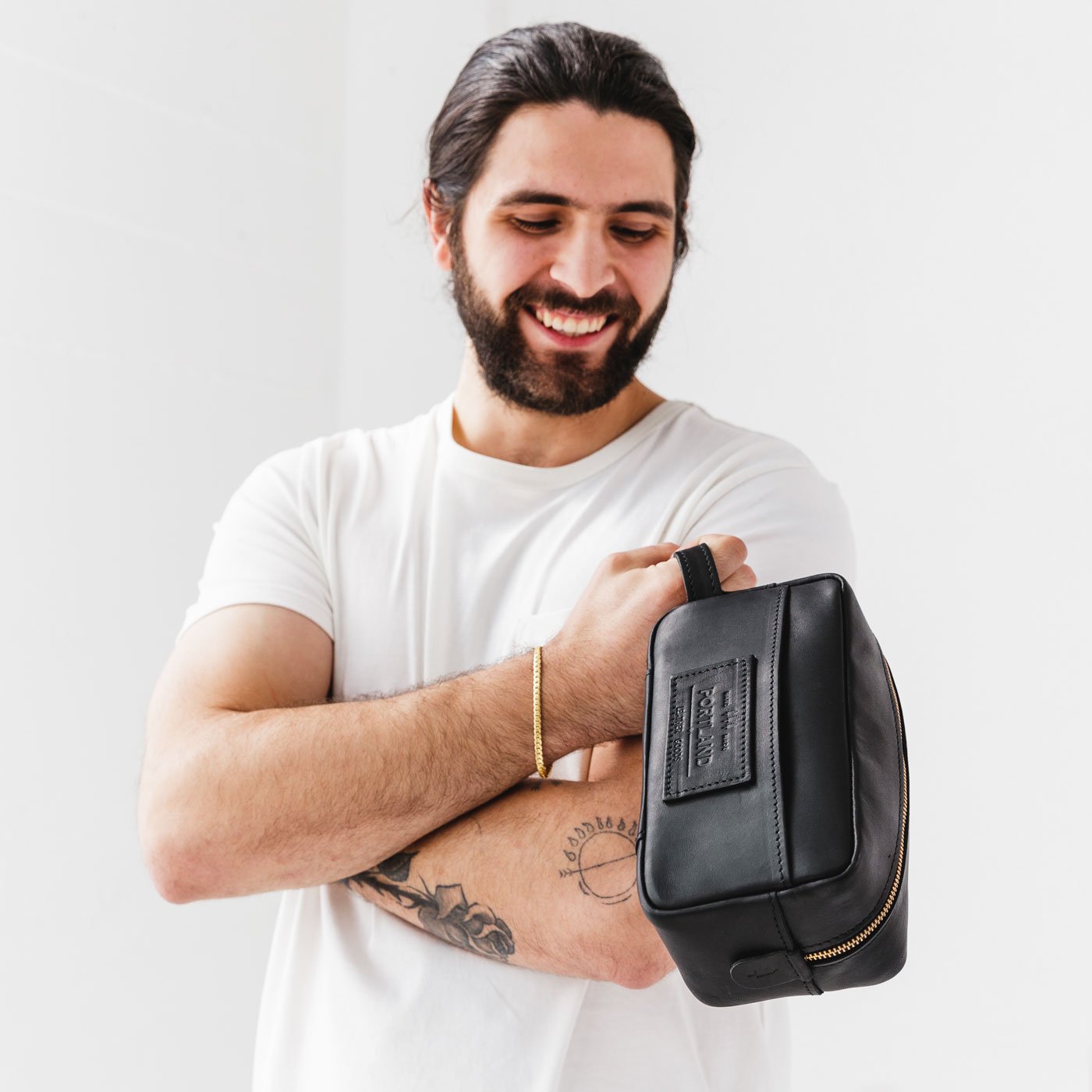 All Color: Black | Large rectangular leather dopp kit