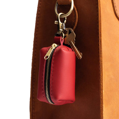 Crimson | Leather small keychain pouch