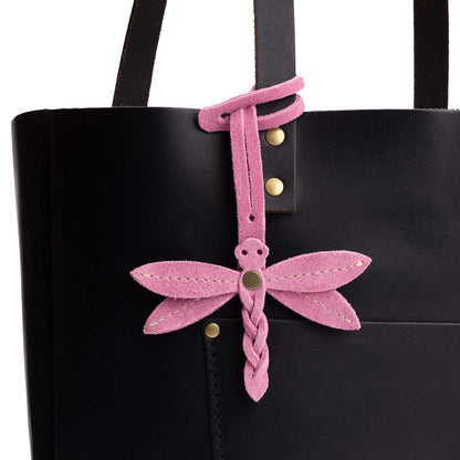 Pink Suede | Dragonfly shaped leather charm tassel