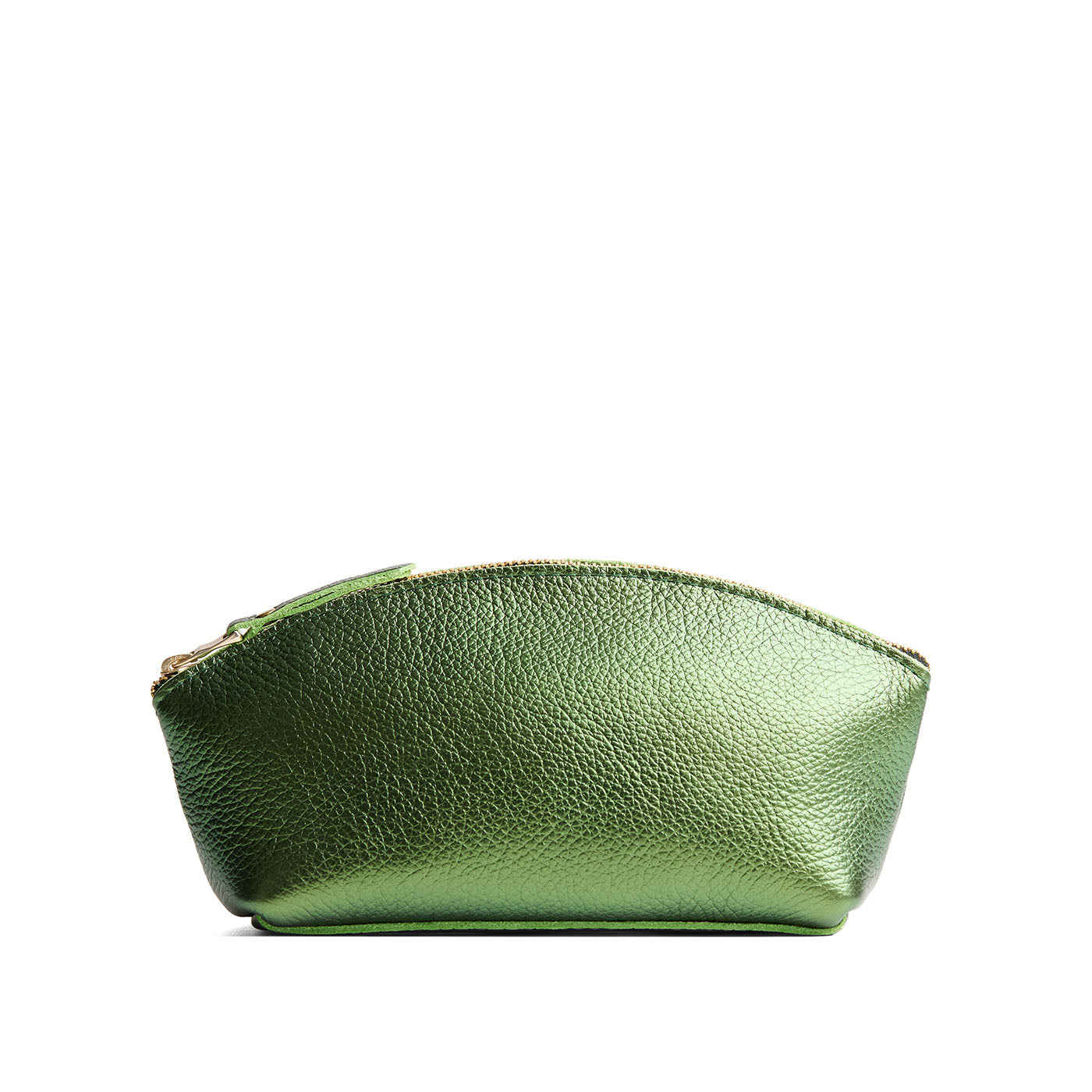 Metallic Greench*Eclipse | Spacious leather makeup bag with curved seams and top zipper