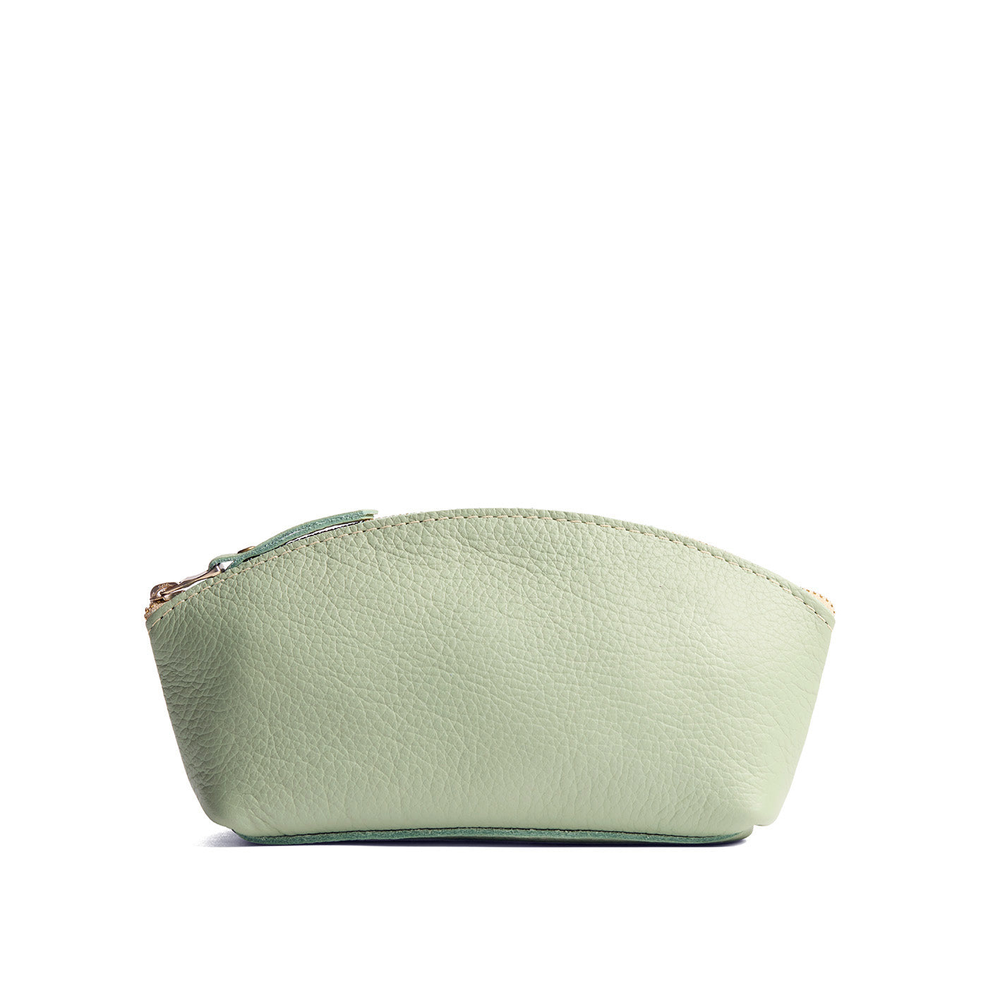 Pistachio*Eclipse | Spacious leather makeup bag with curved seams and top zipper