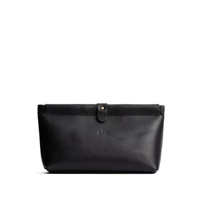 Black | Leather pouch with frame top closure and leather pull tab