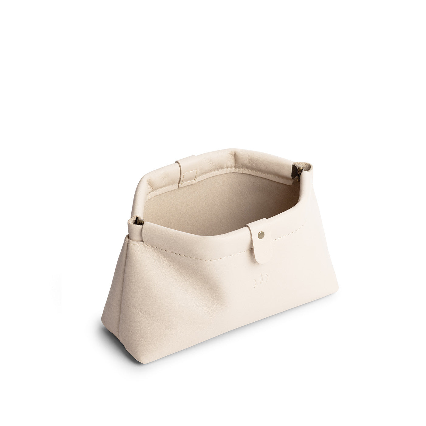 Bone | Leather pouch with frame top closure and leather pull tab