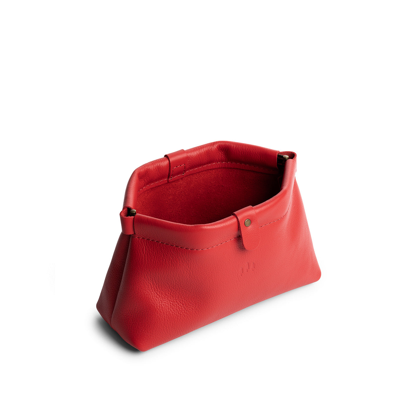 Poppy Red | Leather pouch with frame top closure and leather pull tab