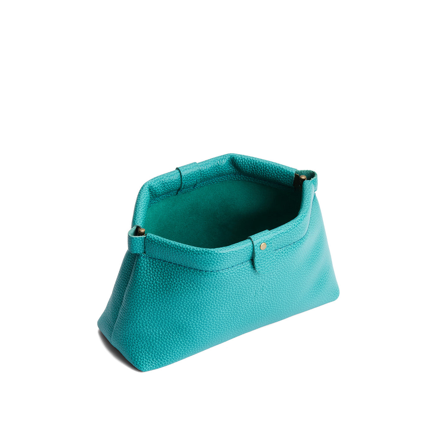 Seafoam | Leather pouch with frame top closure and leather pull tab