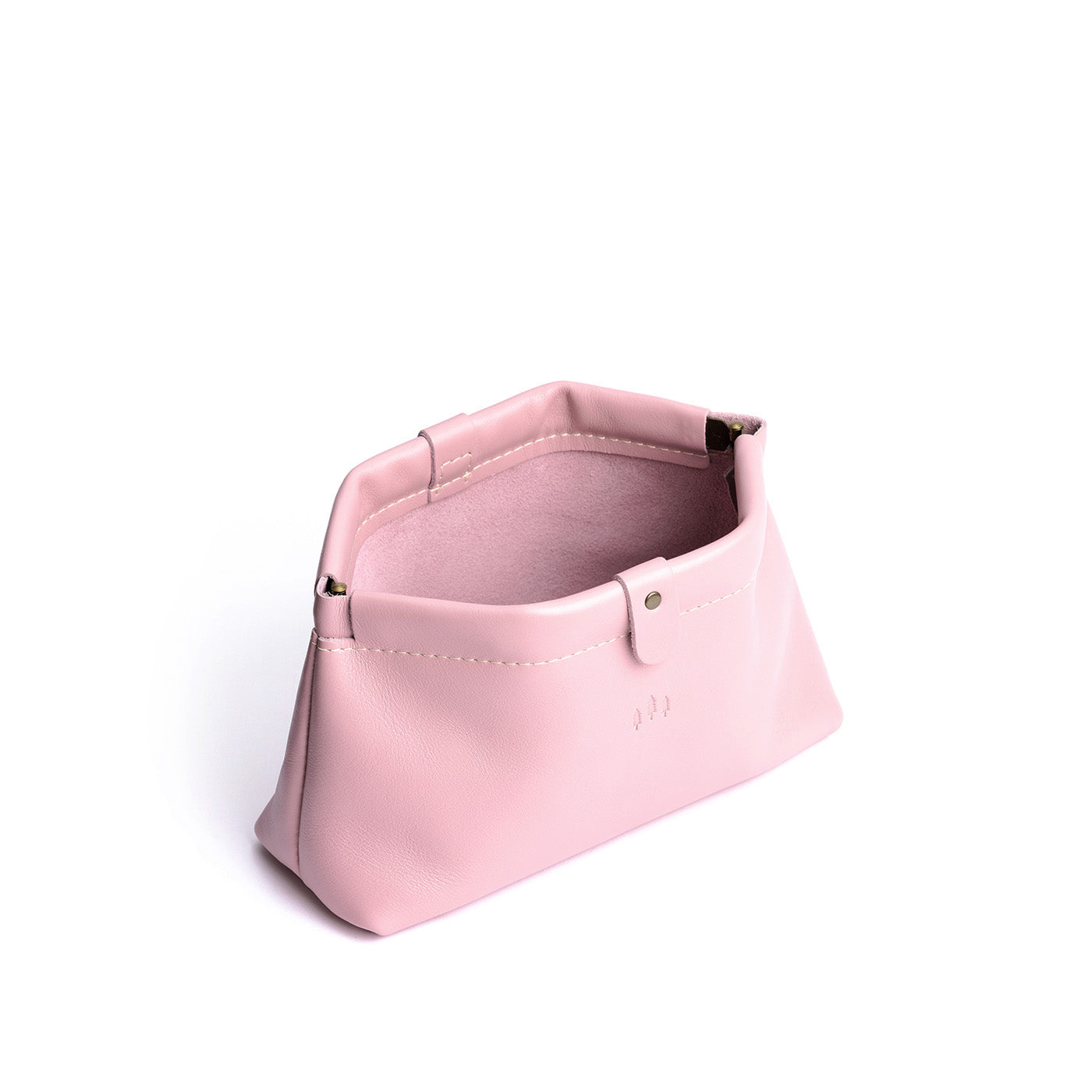 Vintage Pink | Leather pouch with frame top closure and leather pull tab