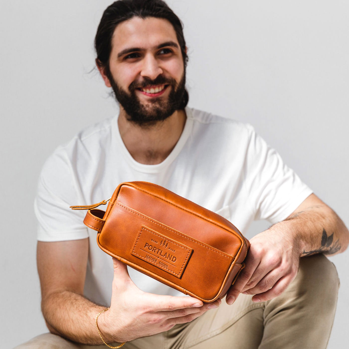 All Color: Honey | Large rectangular leather dopp kit