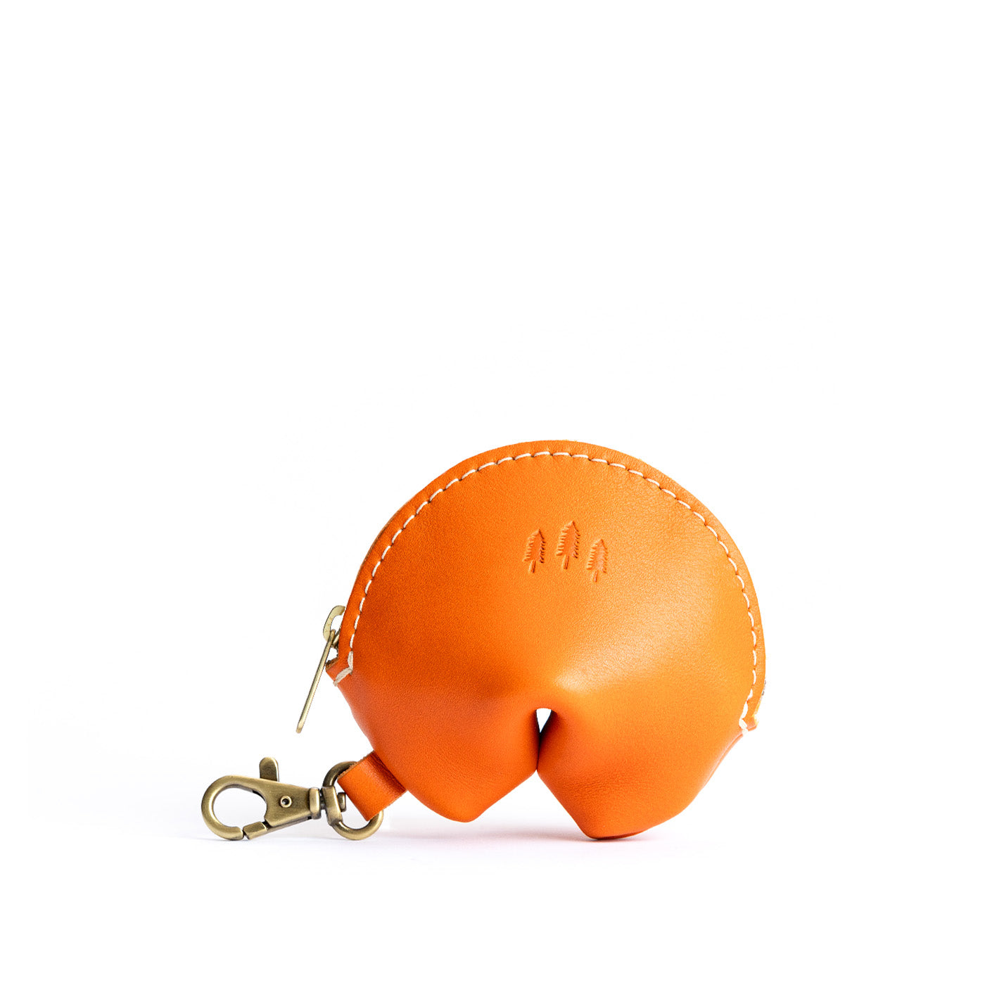 All Color: Clementine | Leather fortune cookie shaped keychain pouch
