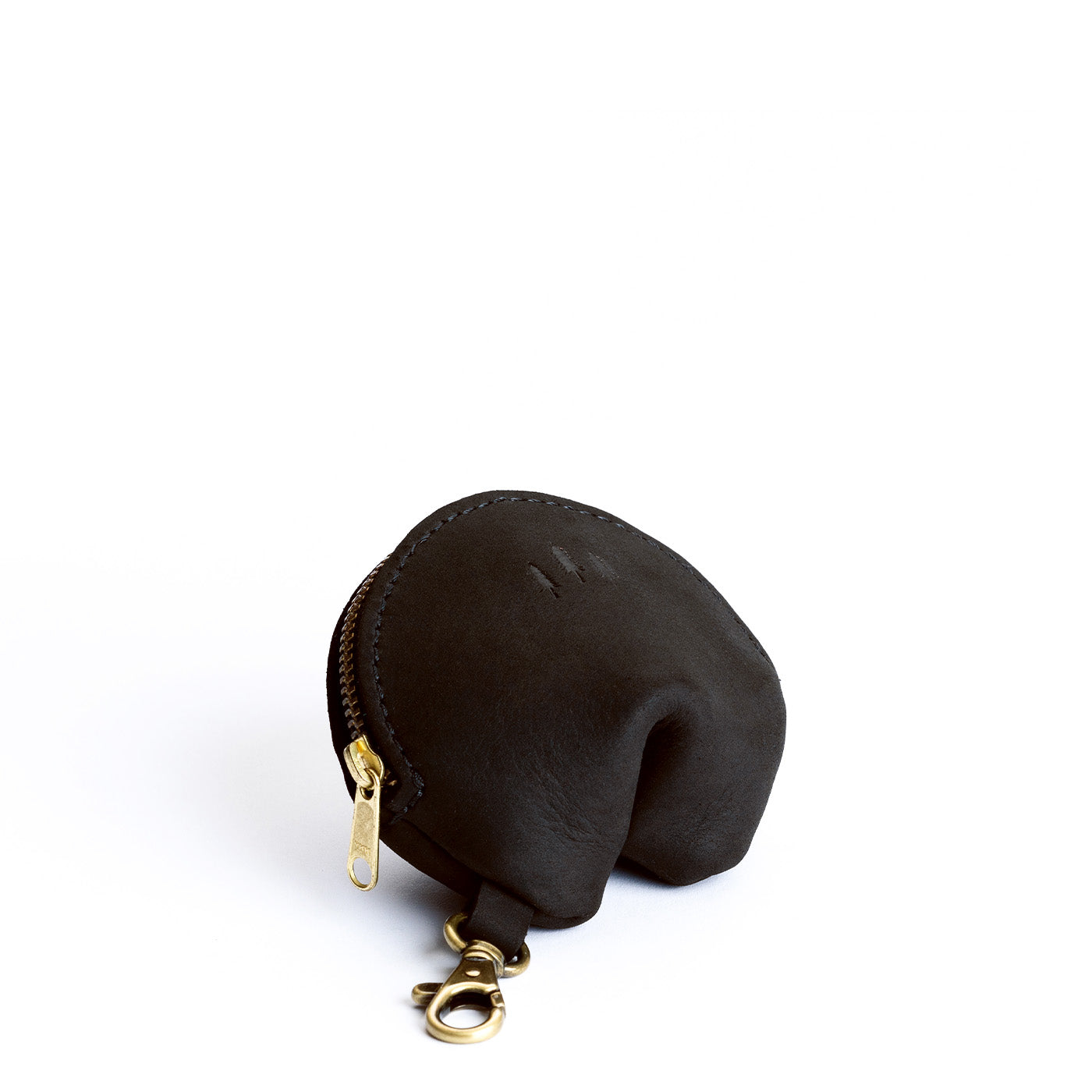 All Color: Shadow Black | Leather fortune cookie shaped keychain pouch