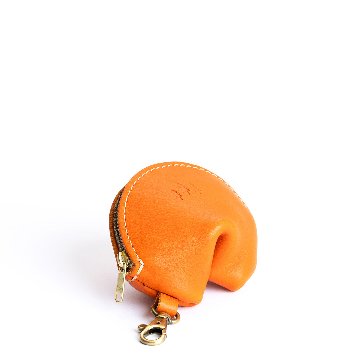 All Color: Clementine | Leather fortune cookie shaped keychain pouch