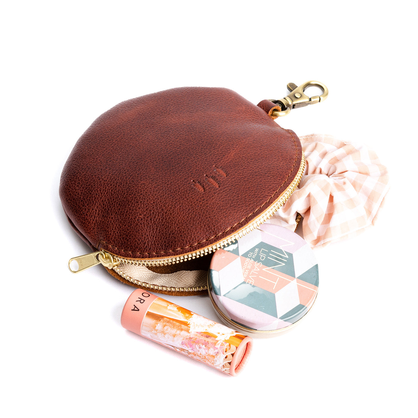Nutmeg | Leather flat round keychain pouch