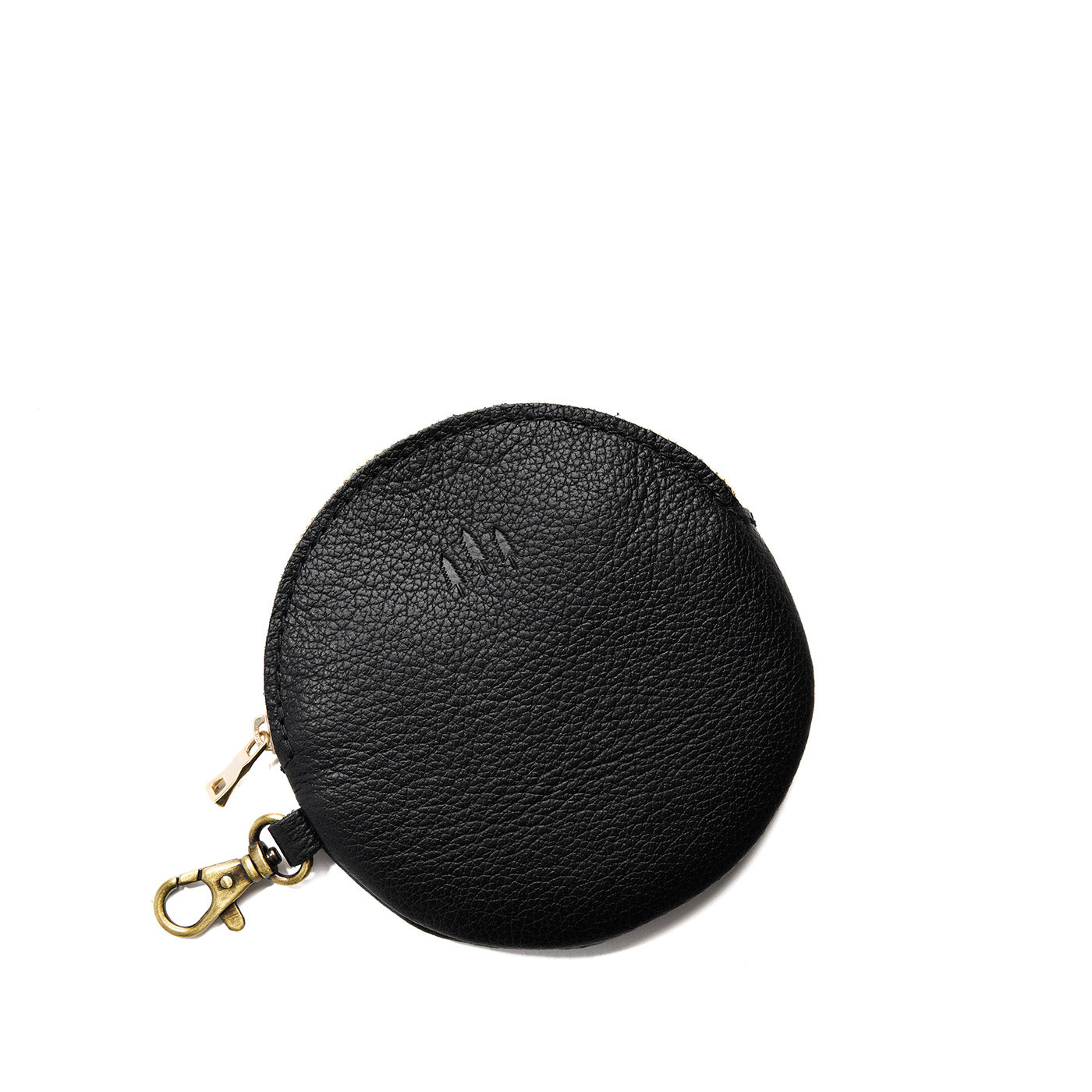 Pebbled--black | Leather flat round keychain pouch