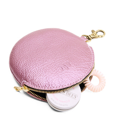 Rosette | Leather flat round keychain pouch