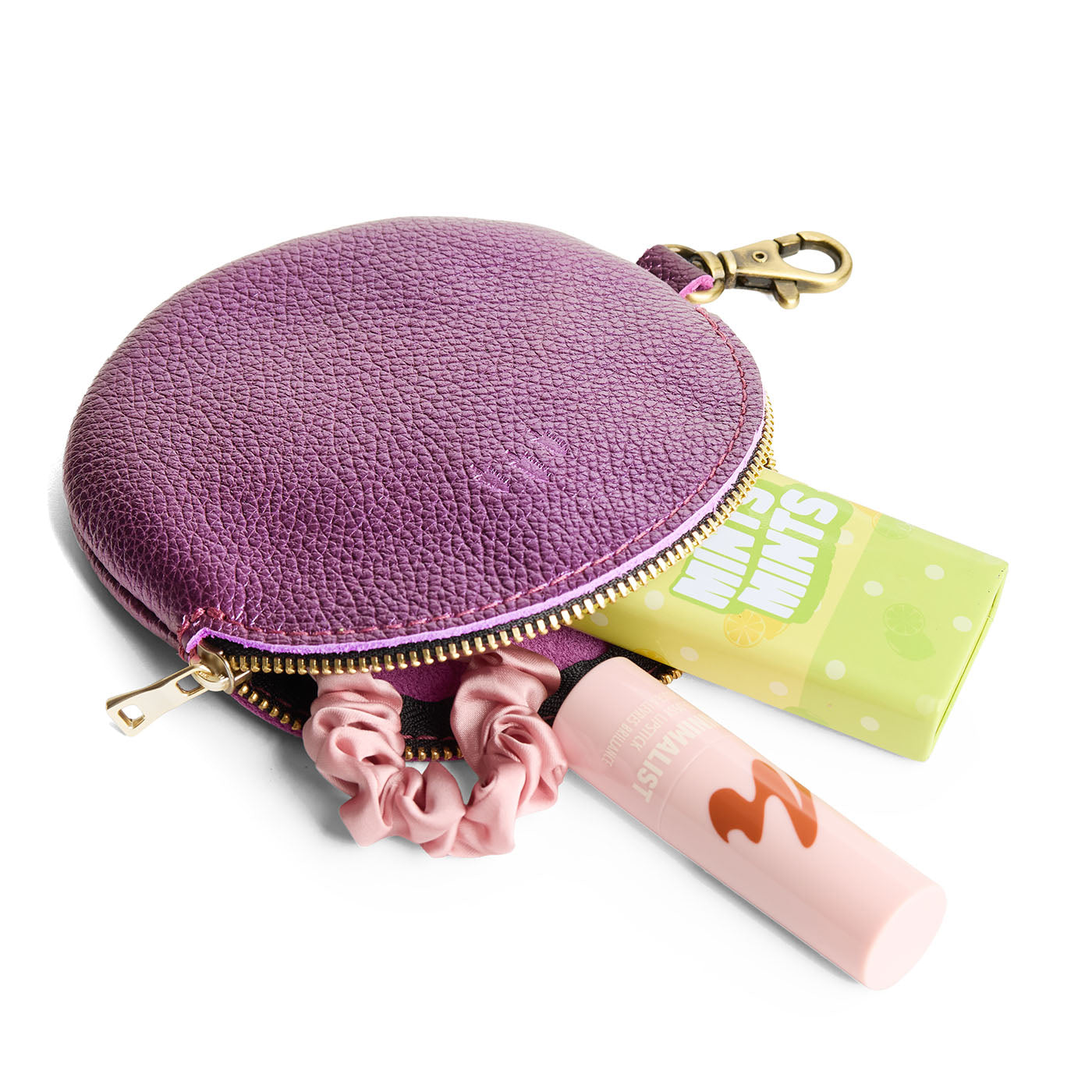 Ultra Violet | Leather flat round keychain pouch
