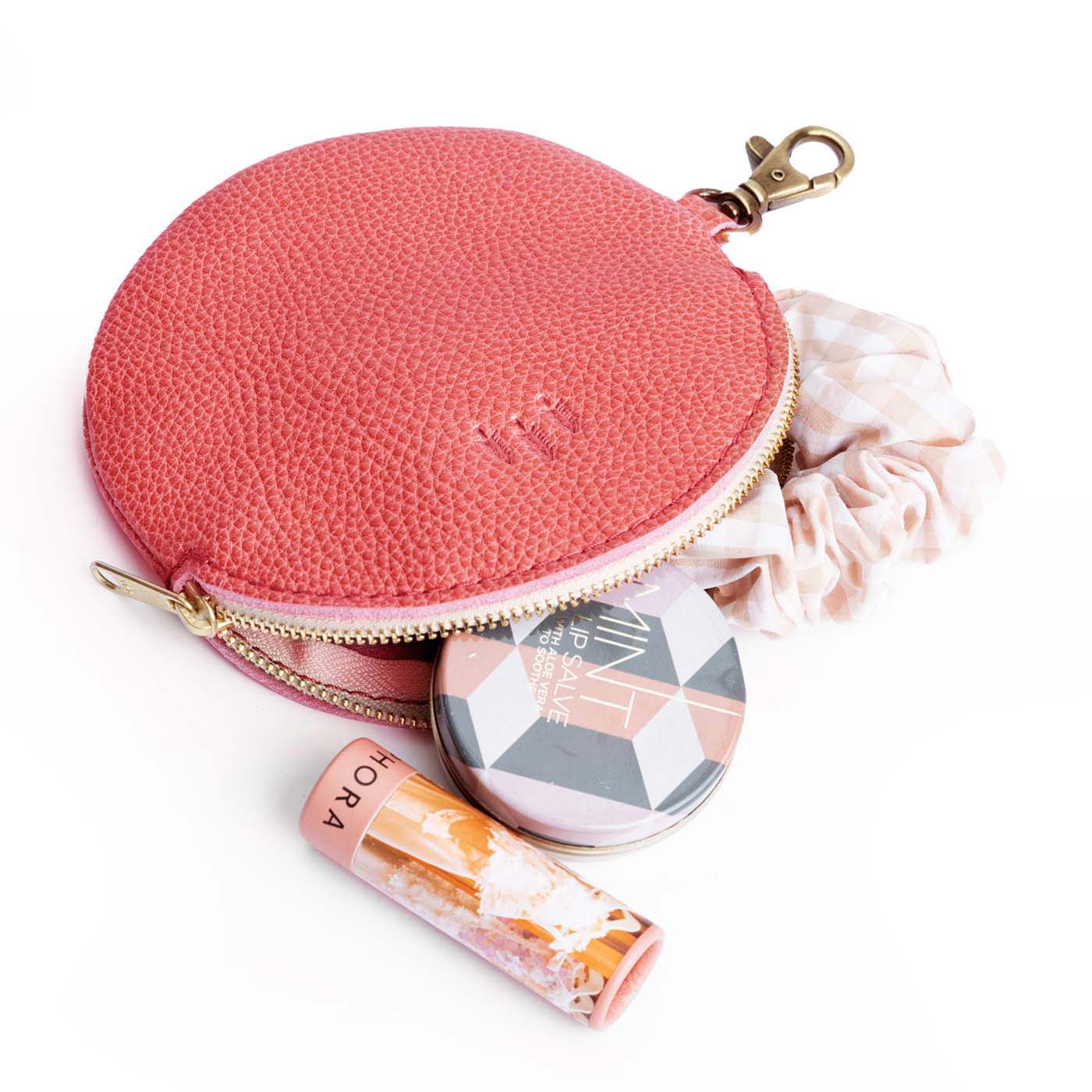 Watermelon | Leather flat round keychain pouch