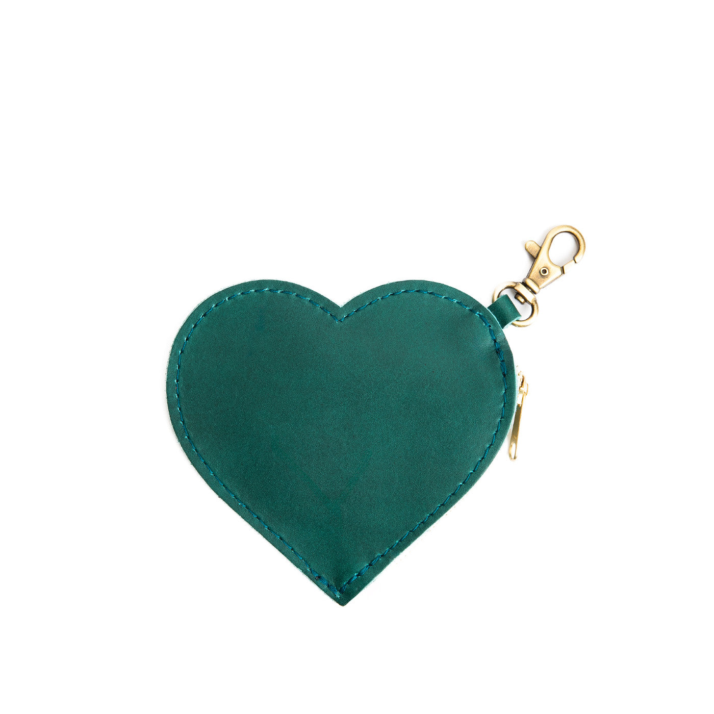 Caribbean | Heart-shaped leather pouch keychain with zipper top and lobster clasp