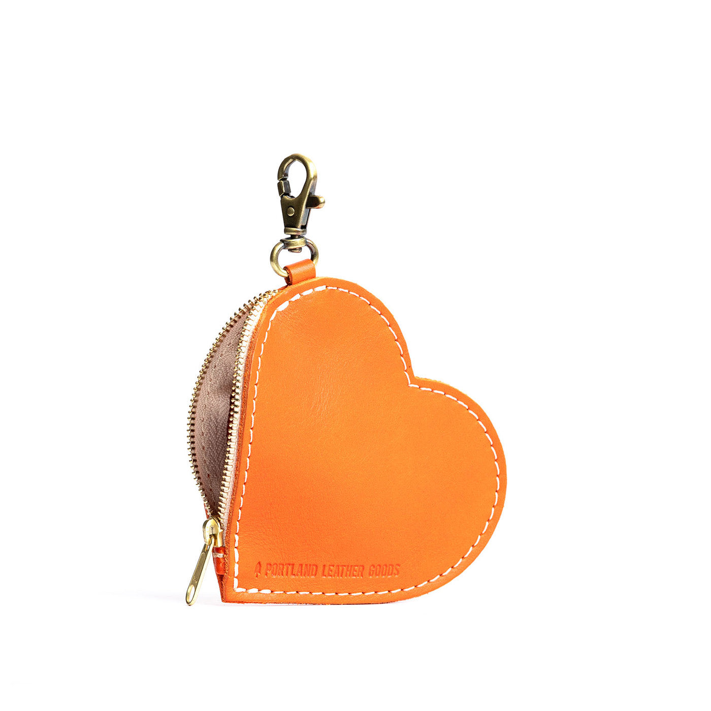 Clementine | Heart-shaped leather pouch keychain with zipper top and lobster clasp