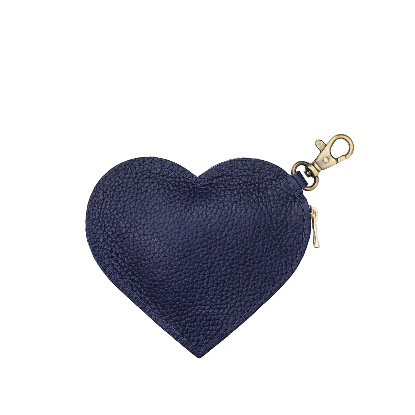 Cobalt | Heart-shaped leather pouch keychain with zipper top and lobster clasp